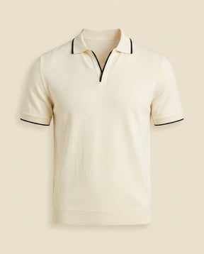 Open Collar Knit Polo Shirt - Cream