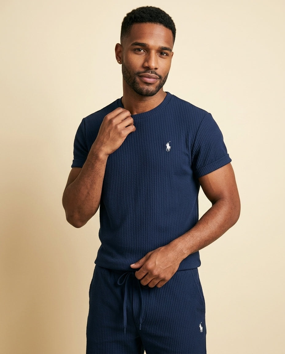 RL Prestige Waffle Tee & Shorts Set - Navy Blue - view 2