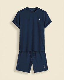 RL Prestige Waffle Tee & Shorts Set - Navy Blue