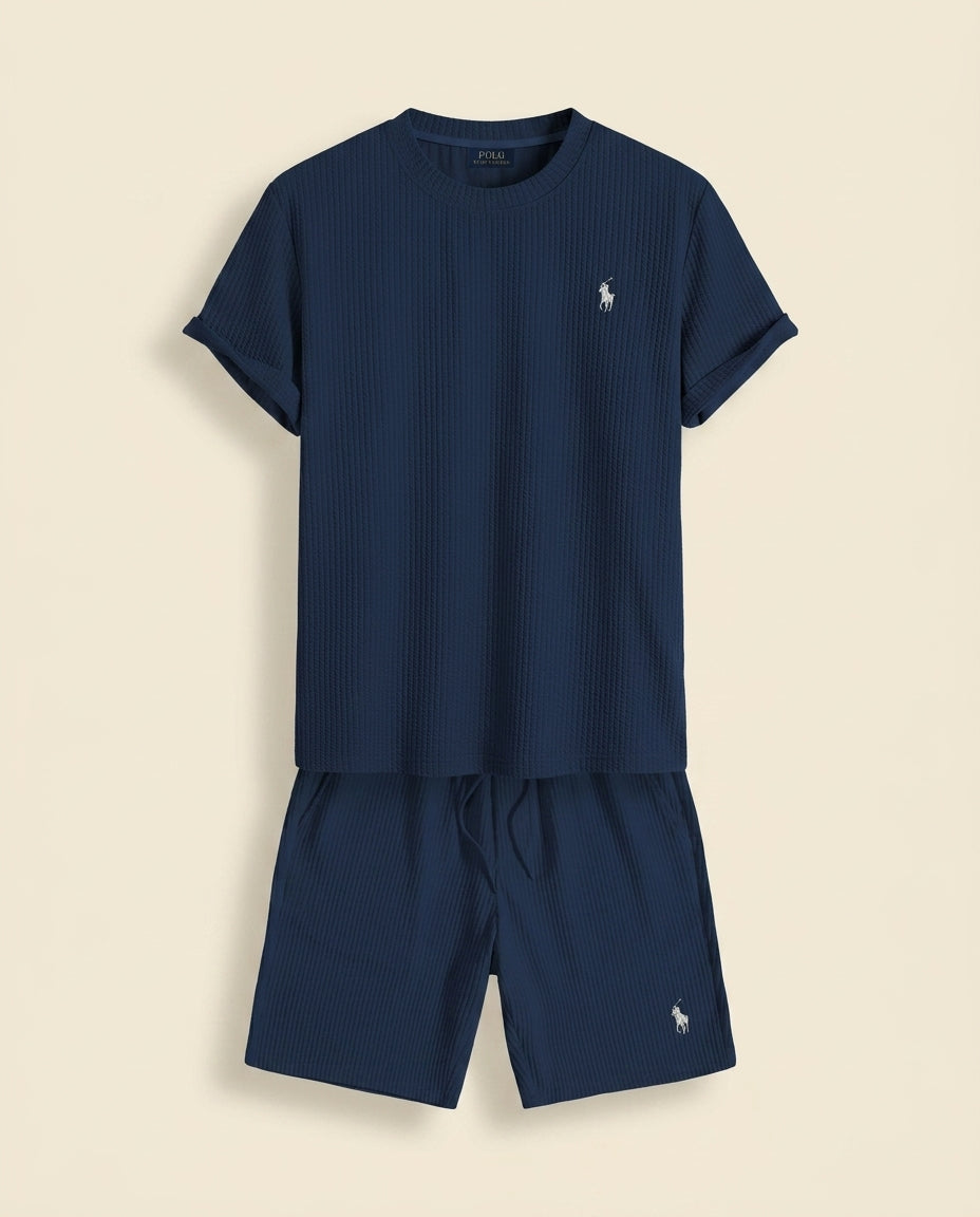 RL Prestige Waffle Tee & Shorts Set - Navy Blue