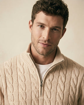 Cable Knit Quarter-Zip & Chino Set - Cream + Black - view 4