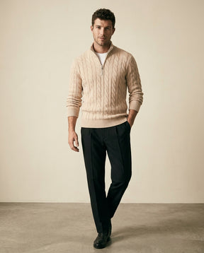 Cable Knit Quarter-Zip & Chino Set - Cream + Black - view 3