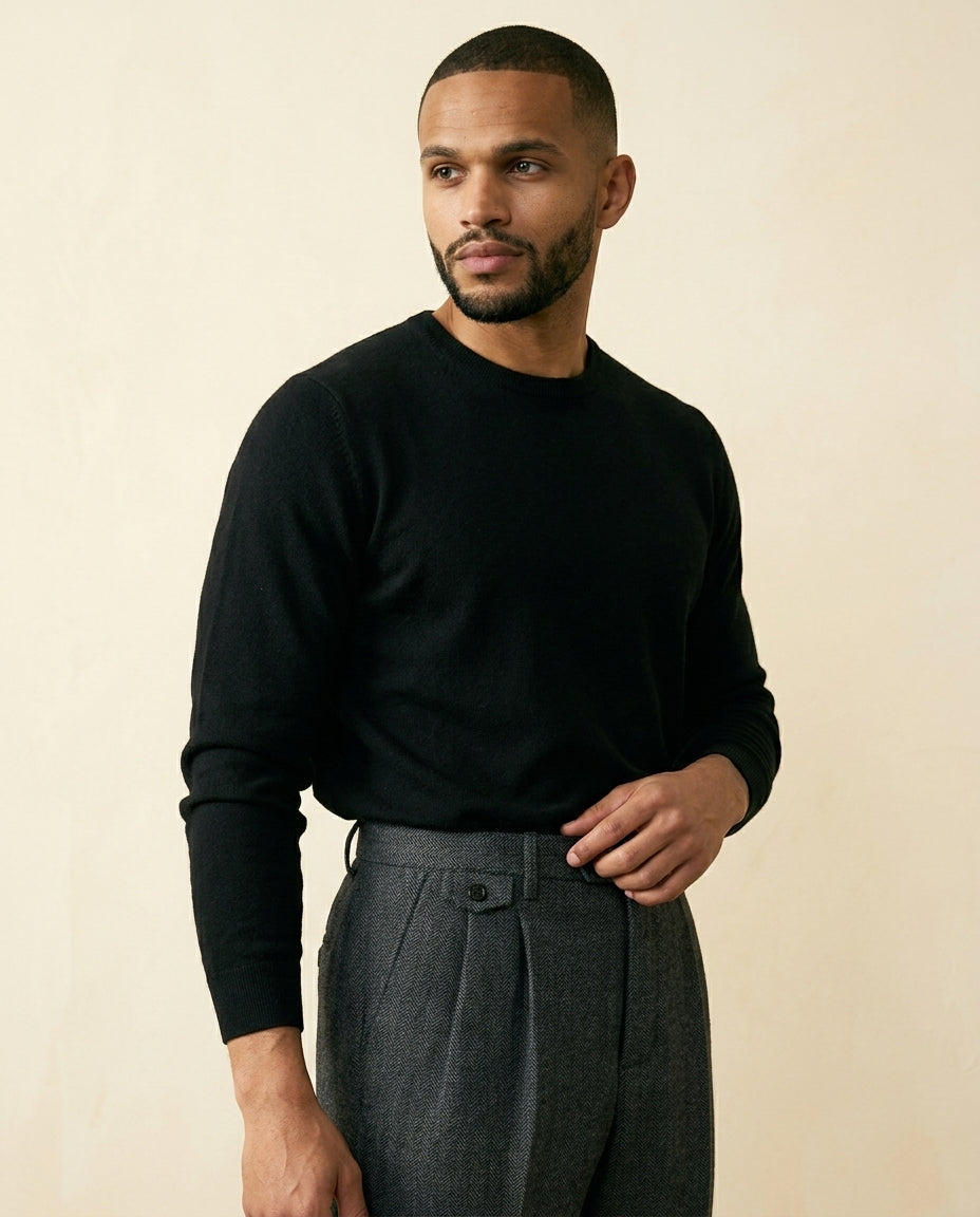 Herringbone Pleated Trouser - Charcoal Herringbone - view 2