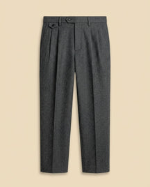 Herringbone Pleated Trouser - Charcoal Herringbone
