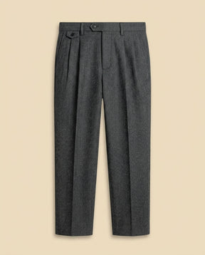 Herringbone Pleated Trouser - Charcoal Herringbone