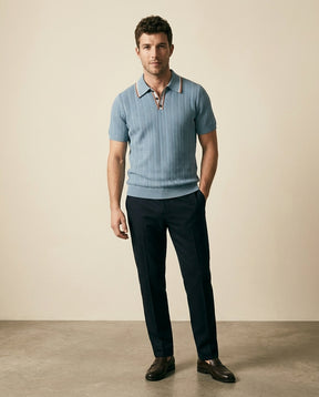 Herringbone Knit Polo Open Collar - Sky Blue - view 3