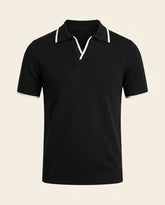 Open Collar Knit Polo Black - Black