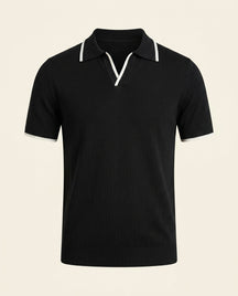 Open Collar Knit Polo Black - Black