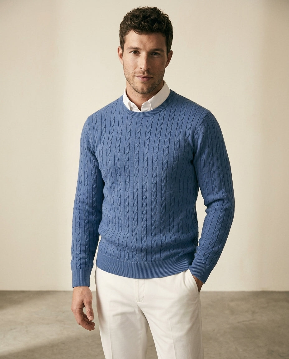 Cable Knit Crewneck Sweater Steel Blue - Steel Blue - view 3