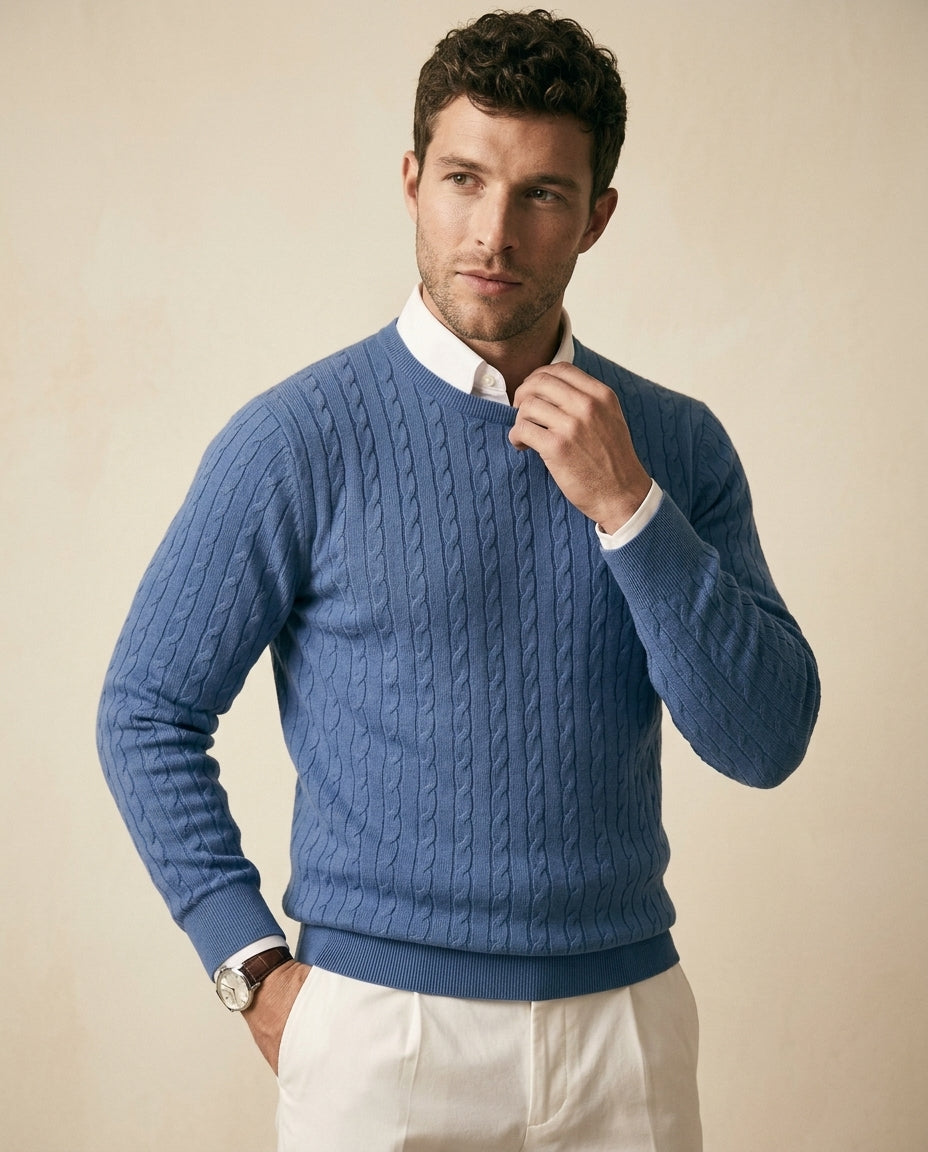 Cable Knit Crewneck Sweater Steel Blue - Steel Blue - view 2