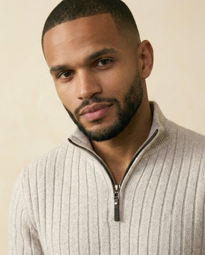 Ribbed Quarter-Zip Sweater Cream - Cream - view 4