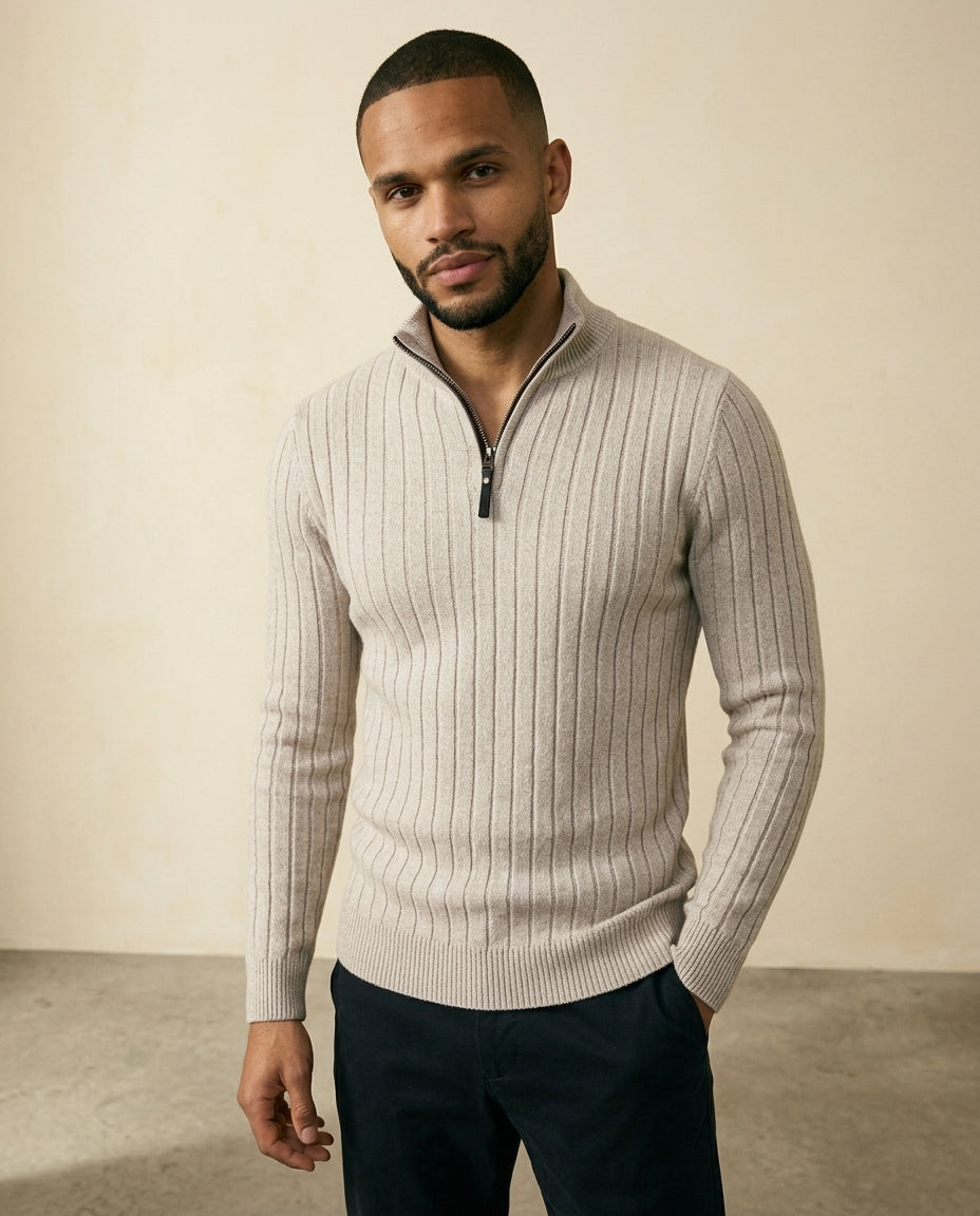 Ribbed Quarter-Zip Sweater Cream - Cream - view 3