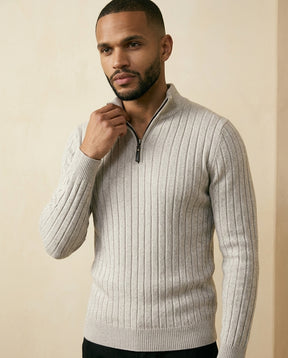 Ribbed Quarter-Zip Sweater Cream - Cream - view 2