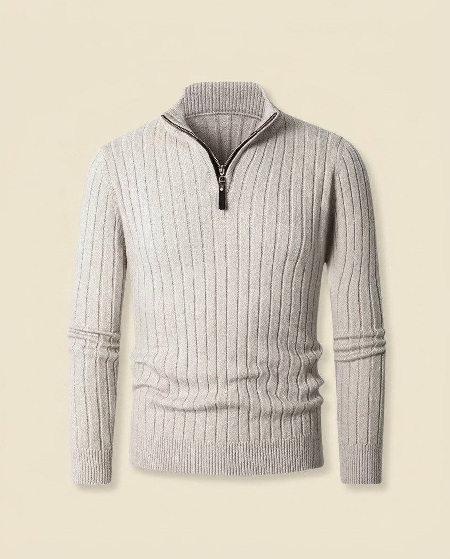 Ribbed Quarter-Zip Sweater Cream - Cream