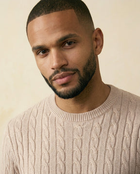 Cable Knit Crewneck Sweater Taupe - Taupe - view 4