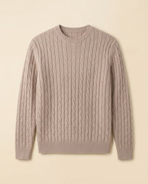 Cable Knit Crewneck Sweater Taupe - Taupe