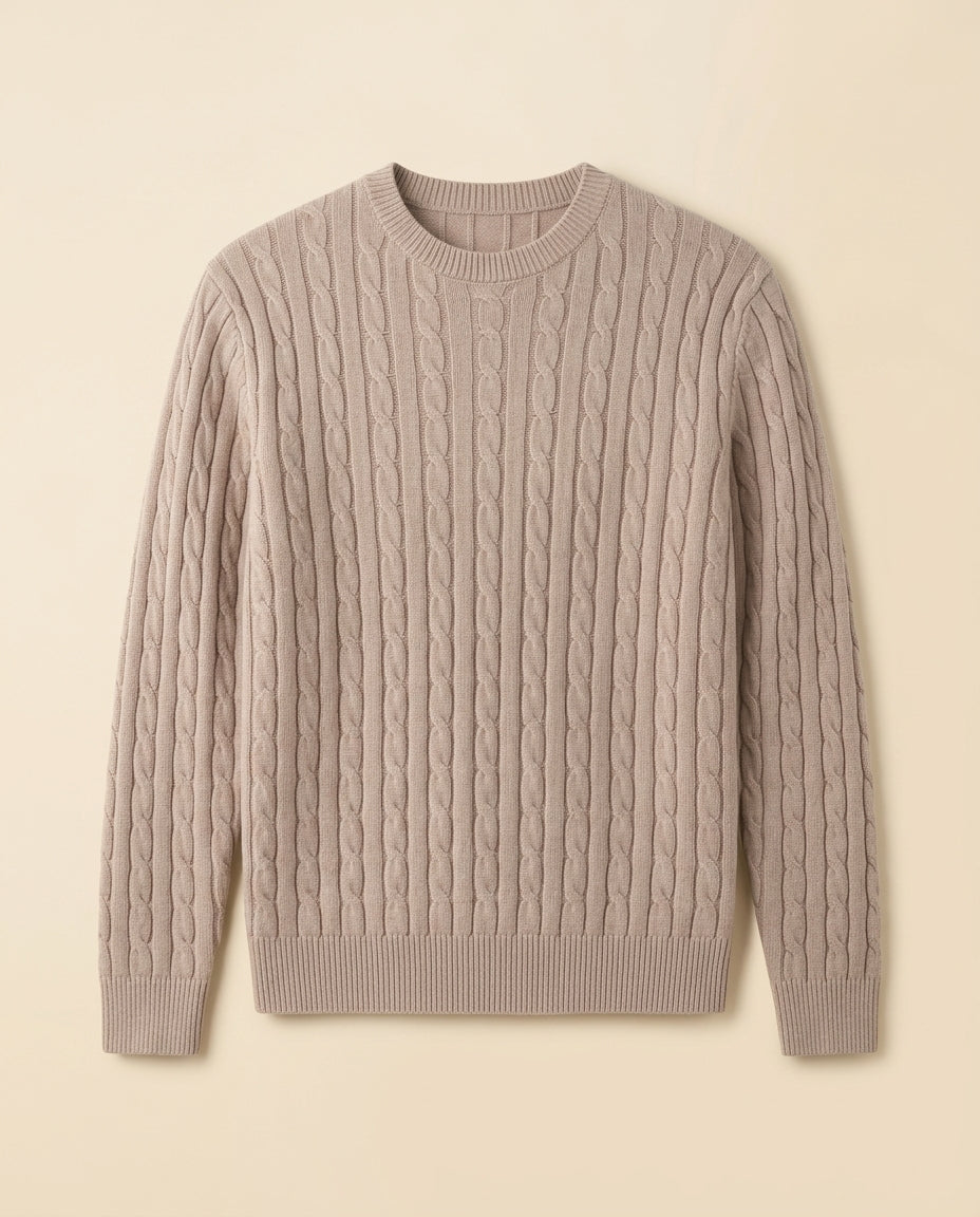 Cable Knit Crewneck Sweater Taupe - Taupe