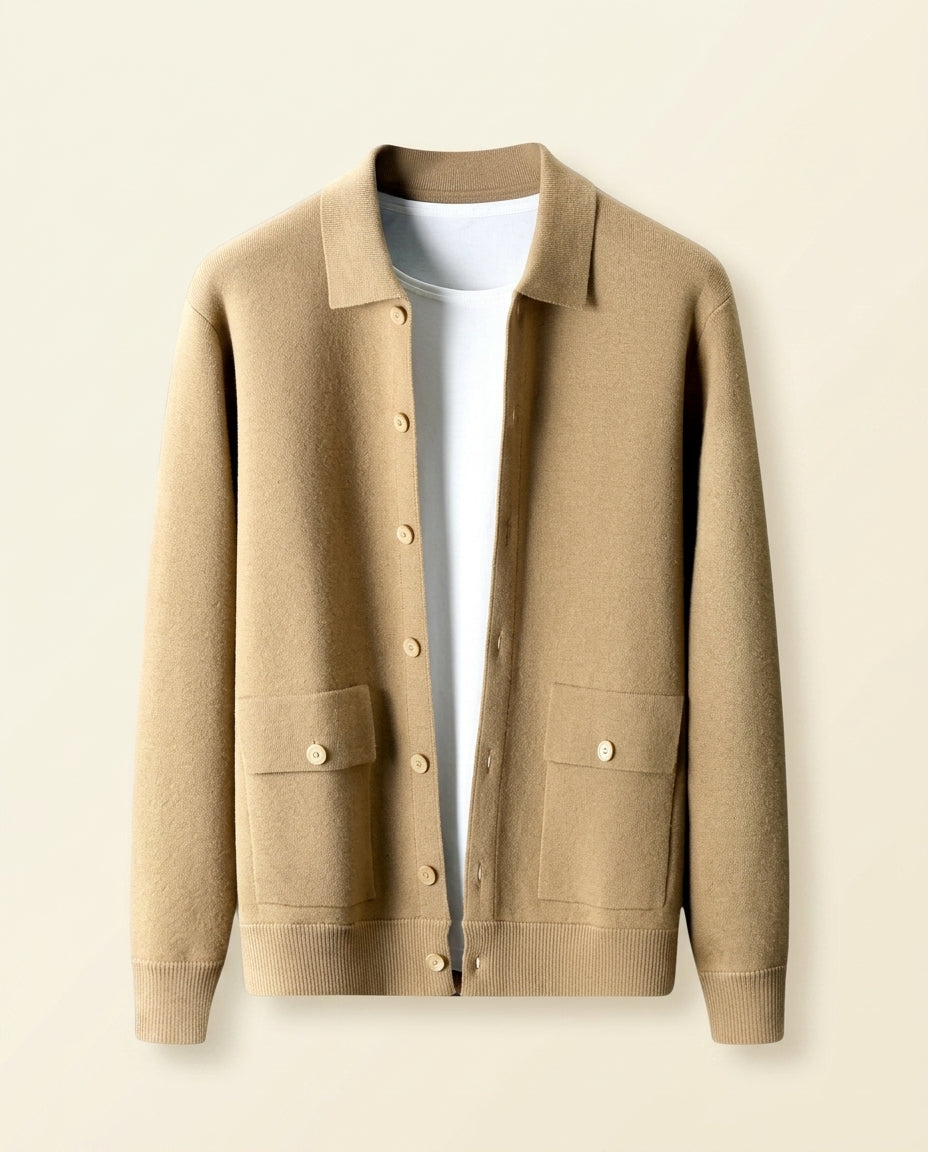 Knit Cardigan Shirt Jacket Camel - Camel