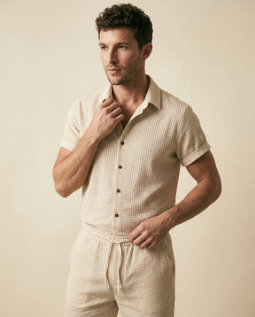 Waffle Texture Shirt & Shorts Set - Cream - view 2