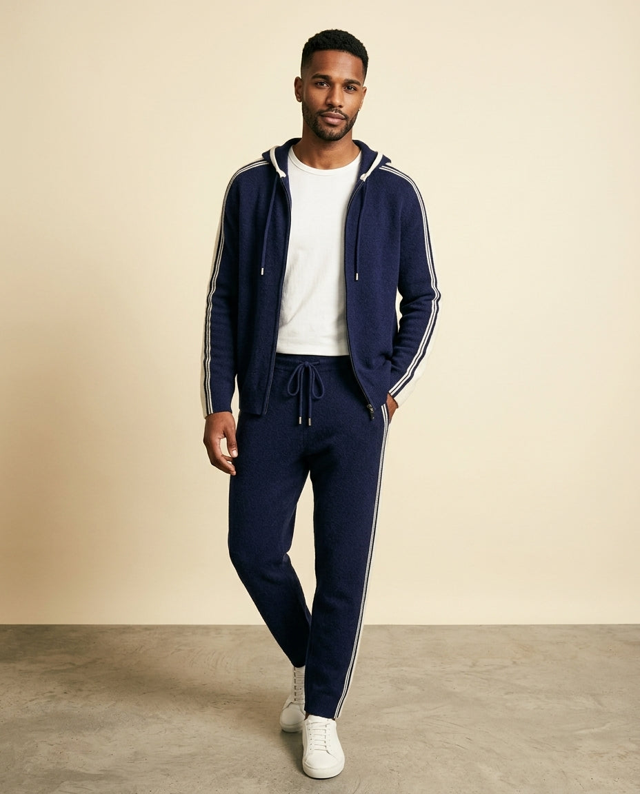 Cashmere-Blend Tracksuit Set Navy - Navy + Cream - view 3