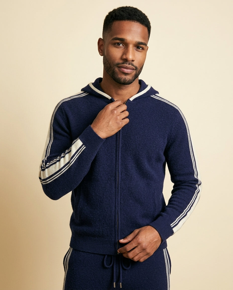 Cashmere-Blend Tracksuit Set Navy - Navy + Cream - view 2