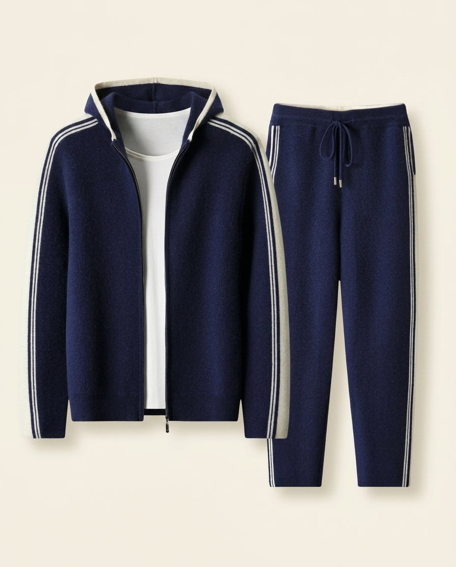 Cashmere-Blend Tracksuit Set Navy - Navy + Cream
