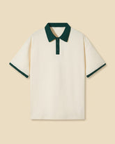 Contrast Collar Knit Polo Cream Green - Cream + Forest Green
