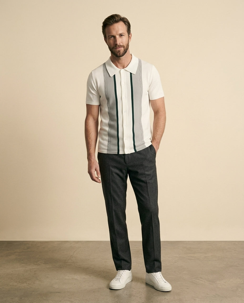 Argyle Stripe Polo White Multi - White + Grey + Green - view 3
