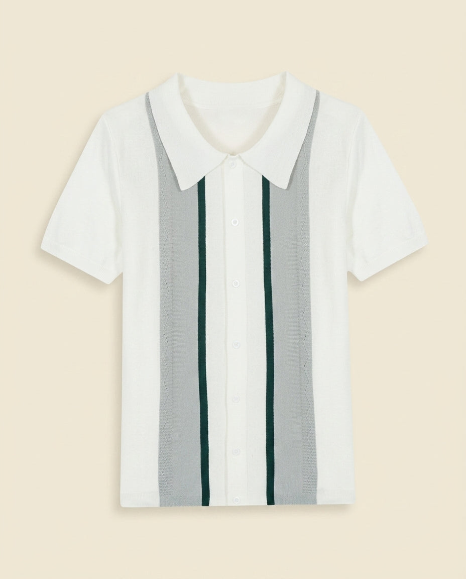 Argyle Stripe Polo White Multi - White + Grey + Green