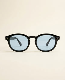 Retro Round Sunglasses Black Blue - Black + Blue Lens