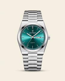 PD Prestige Green Dial Steel Watch - Silver + Green