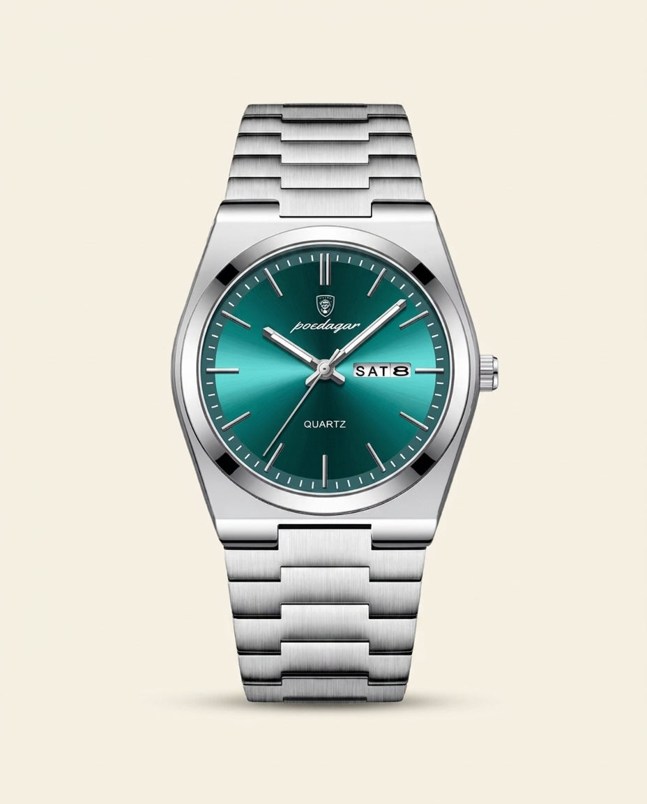 PD Prestige Green Dial Steel Watch - Silver + Green