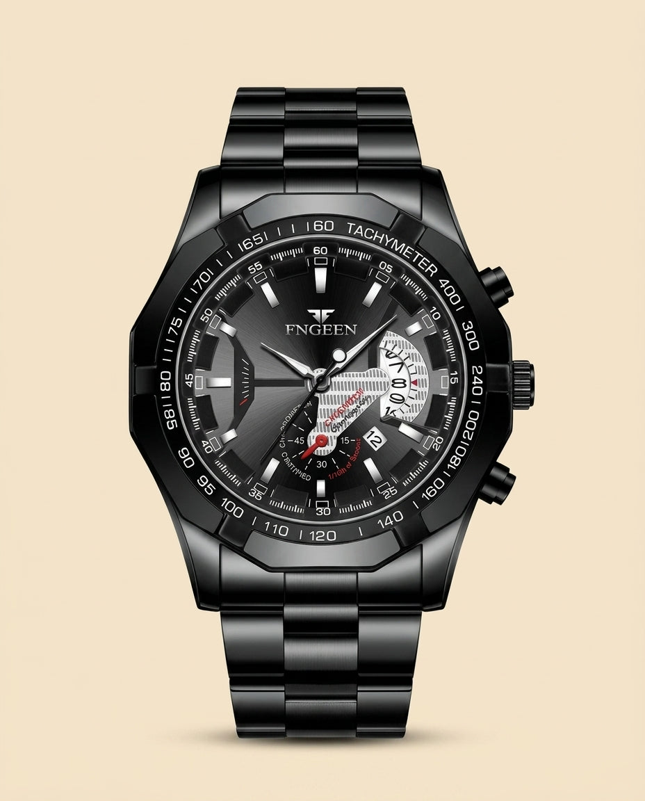 FG Elite Black Chronograph Sport Watch - All Black