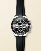 PD Signature Moonphase Rubber Strap Watch - Silver + Black