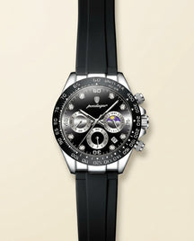 PD Signature Moonphase Rubber Strap Watch - Silver + Black