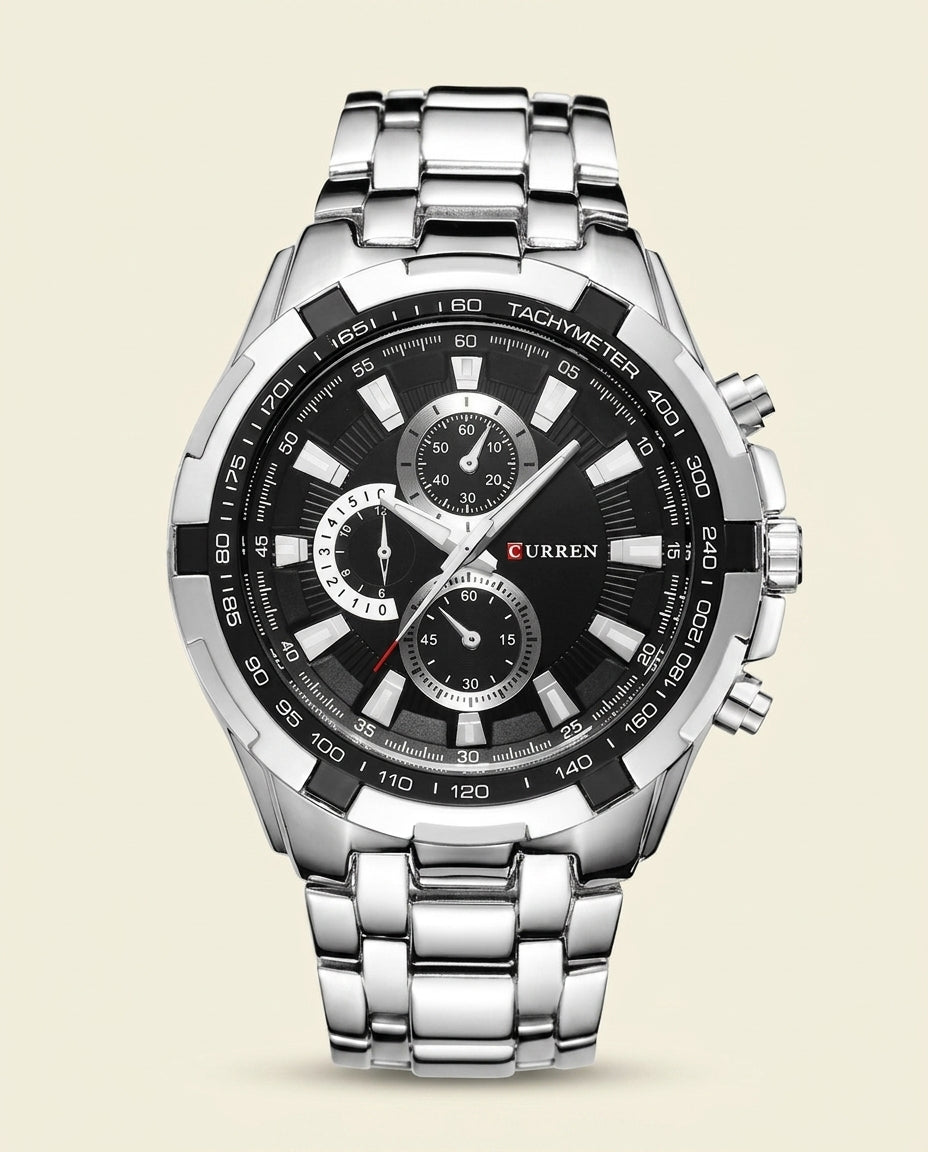 CR Elite Chronograph Steel Watch - Silver + Black