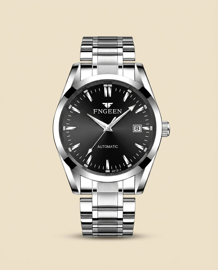 FG Elite Automatic Steel Watch Black Dial - Silver + Black
