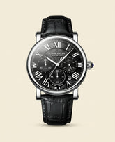 LJ Prestige Roman Dial Leather Watch - Silver + Black Leather