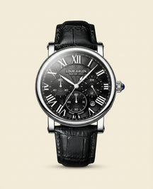 LJ Prestige Roman Dial Leather Watch - Silver + Black Leather