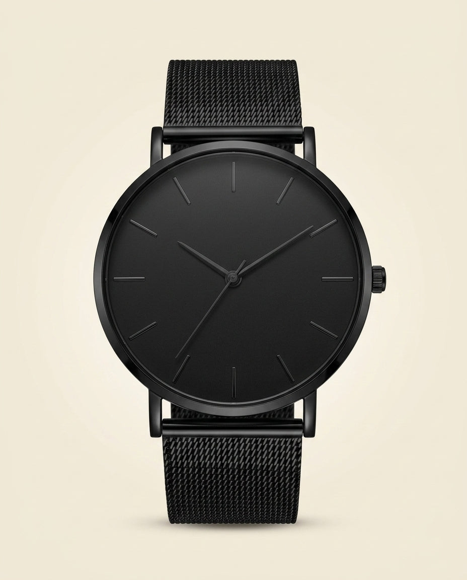 Minimalist Mesh Steel Watch Black - Black