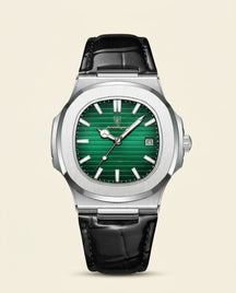 PD Prestige Nautilus Style Green Dial Watch - Silver + Green