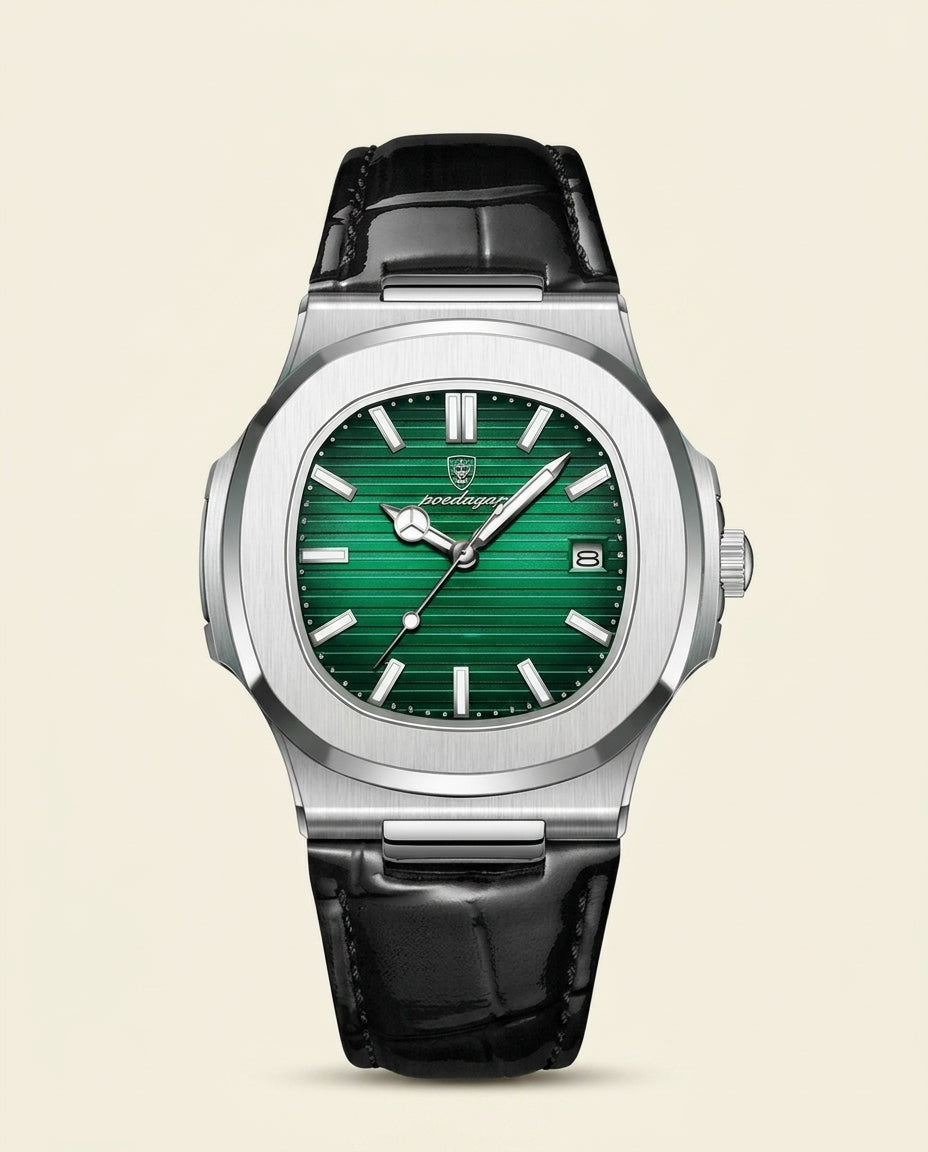 PD Prestige Nautilus Style Green Dial Watch - Silver + Green
