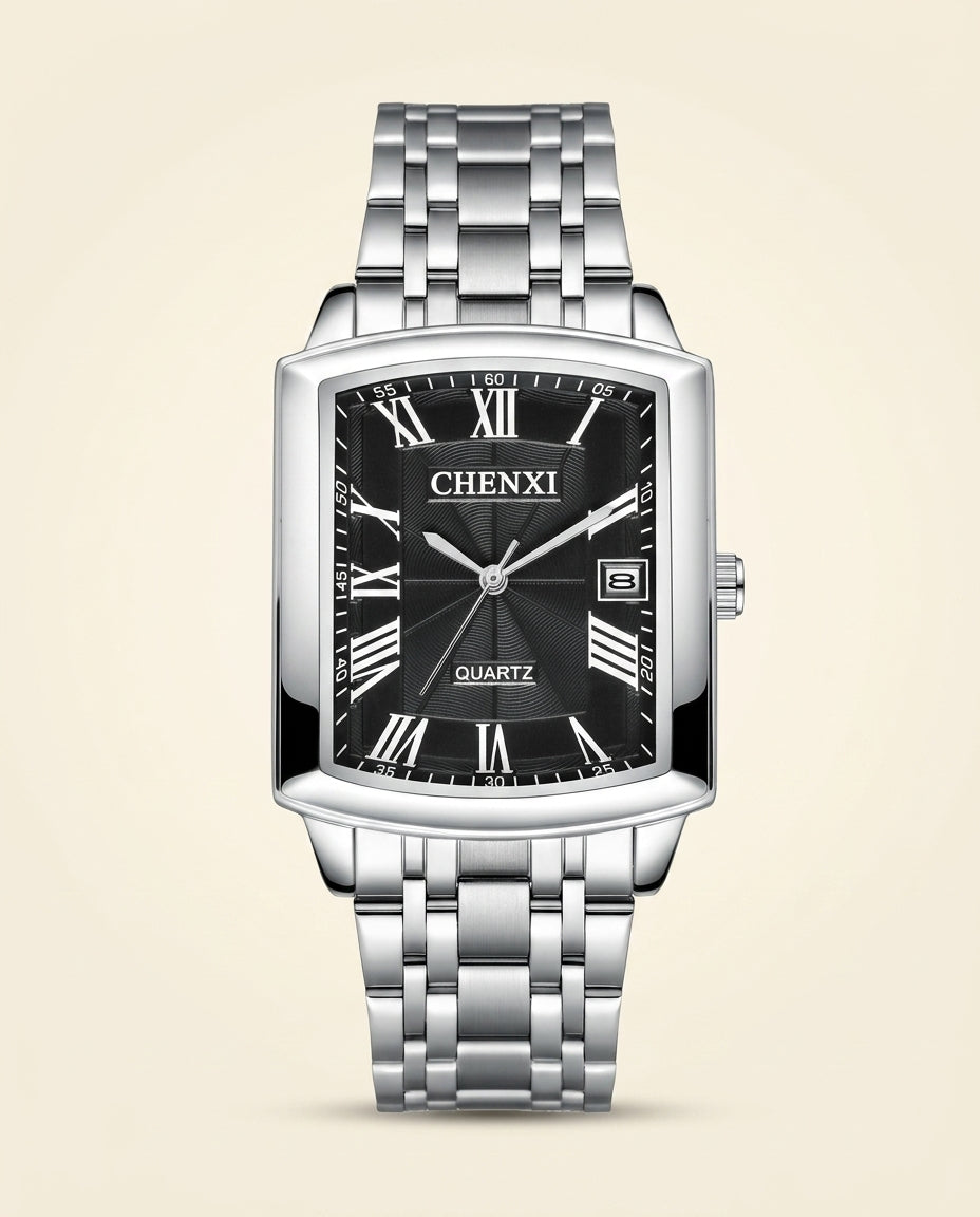 CX Classic Rectangle Roman Watch Silver - Silver + Black