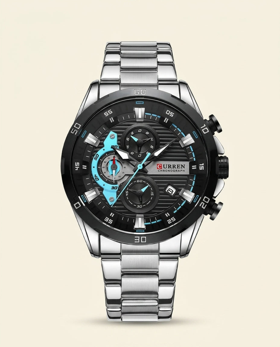 CR Sport Chronograph Blue Detail Watch - Silver + Black + Blue