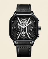PD Elite Skeleton Square Chronograph Black - Black