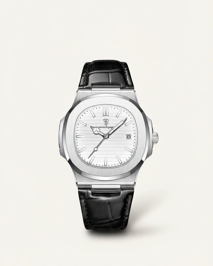 Relogio de Couro Preto Luxe Civano fundo branco