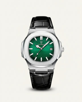 Relogio de Couro Preto Luxe Civano fundo verde