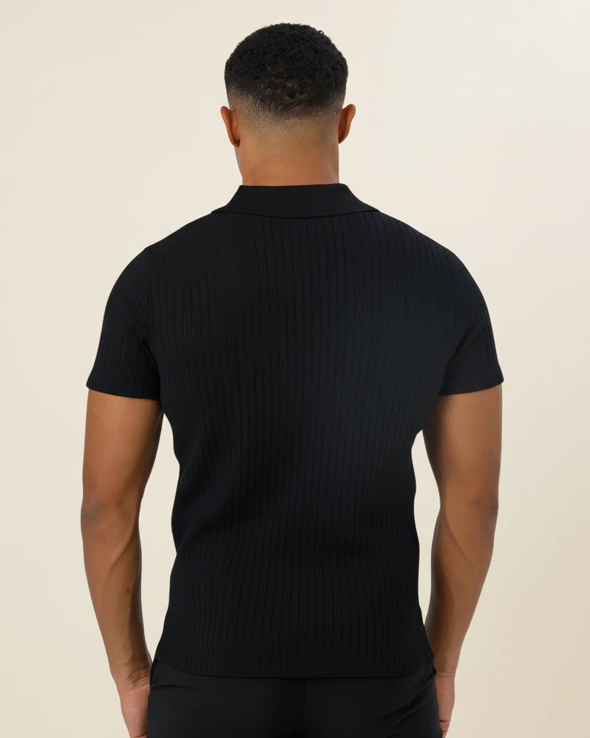 traseira Camisa Polo Masculina de Malha Old Money Saville Preta