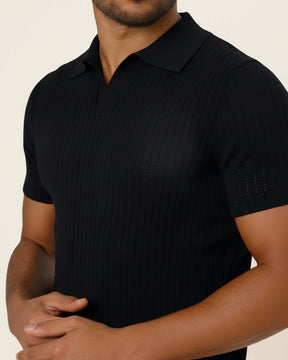 malha Camisa Polo Masculina de Malha Old Money Saville Preta