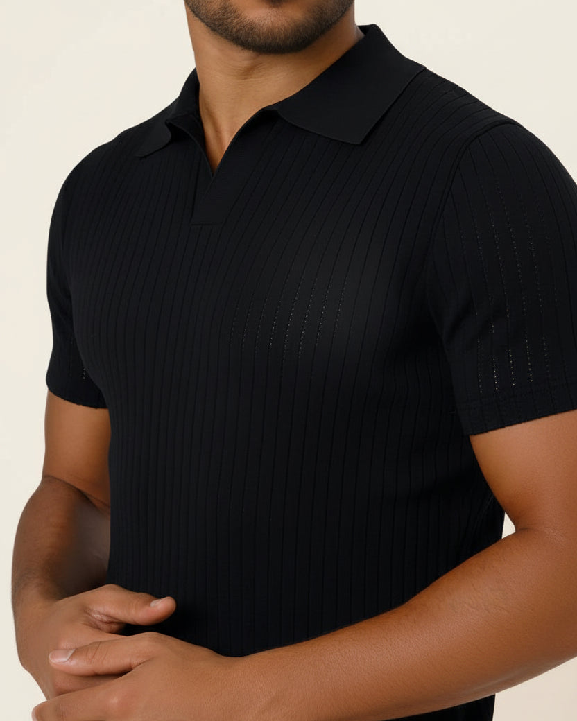 malha Camisa Polo Masculina de Malha Old Money Saville Preta